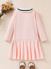 Girls Long Sleeve Sweet Preppy Style Pleated Dress